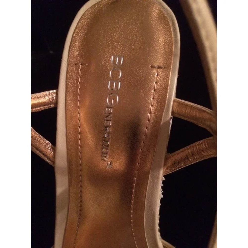 BCBGeneration Shoes Hosanna Leather & Fabric Bronze & Tan Wedges Size 10 NWT